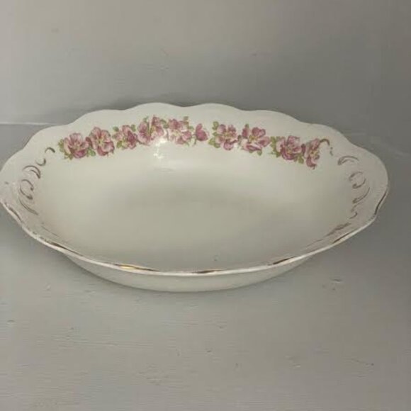 Johnson Brothers Pink Floral Oval Platter, Vintage Serveware Embossed Edging Mad - Picture 8 of 9